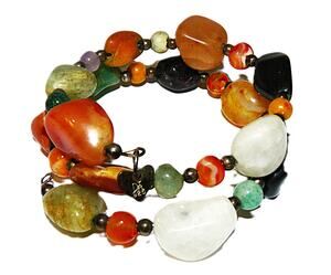 Jay King DTR 925 Multicolor Gemstone Coil Wrap Bracelet Sterling Siver Accents